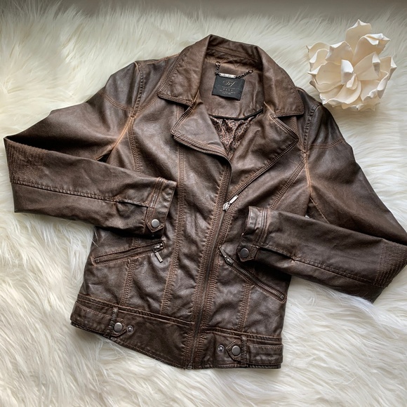 Zara Jackets & Blazers - ZARA Trf Collection Brown Faux Leather Moto Jacket